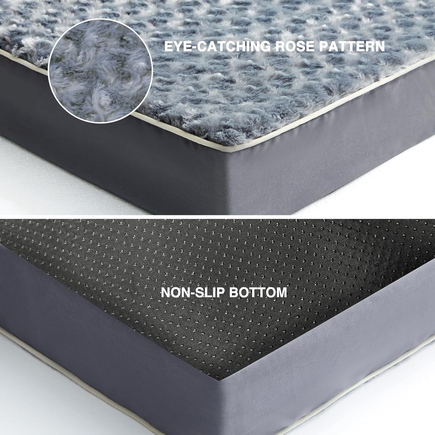 Orthopedic Large Dog Bed for Large Dogs, Dog Beds Large Sized Dog with Soft Rose Plush Removable Washable Cover, Egg Crate Foam Support and Non-Slip Bottom, Waterproof Pet Bed Mat