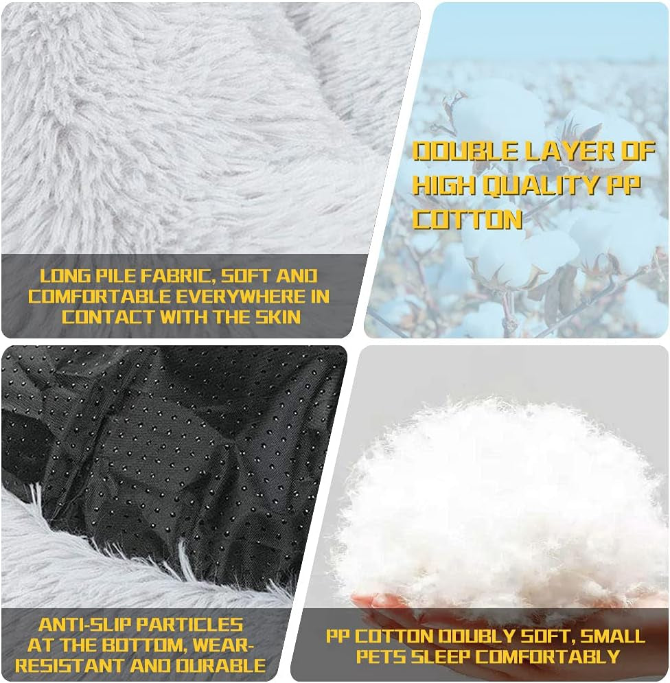Calming Dog Beds - round Donut Washable Faux Fur Cuddle Anxiety Cat & Dog Bed (Light Grey, 20")