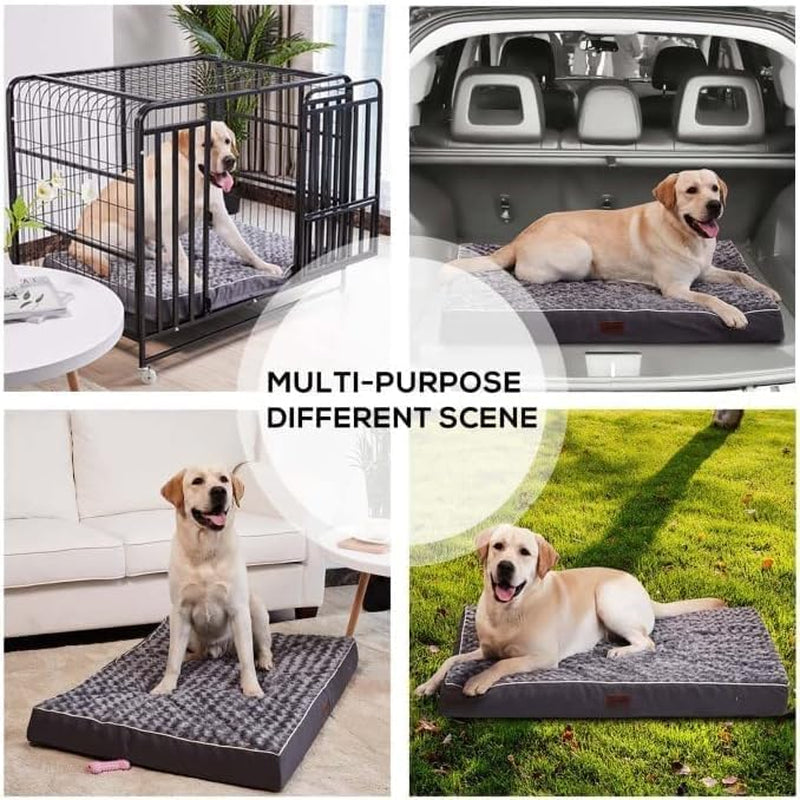Orthopedic Large Dog Bed for Large Dogs, Dog Beds Large Sized Dog with Soft Rose Plush Removable Washable Cover, Egg Crate Foam Support and Non-Slip Bottom, Waterproof Pet Bed Mat