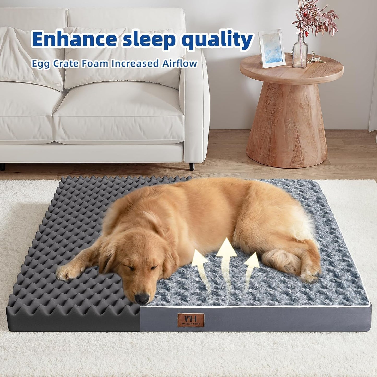 Orthopedic Large Dog Bed for Large Dogs, Dog Beds Large Sized Dog with Soft Rose Plush Removable Washable Cover, Egg Crate Foam Support and Non-Slip Bottom, Waterproof Pet Bed Mat
