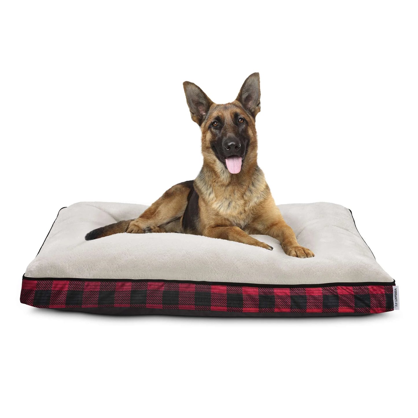 Large Holiday Gusseted Mat Dog Bed, Red and Black Buffalo Plaid