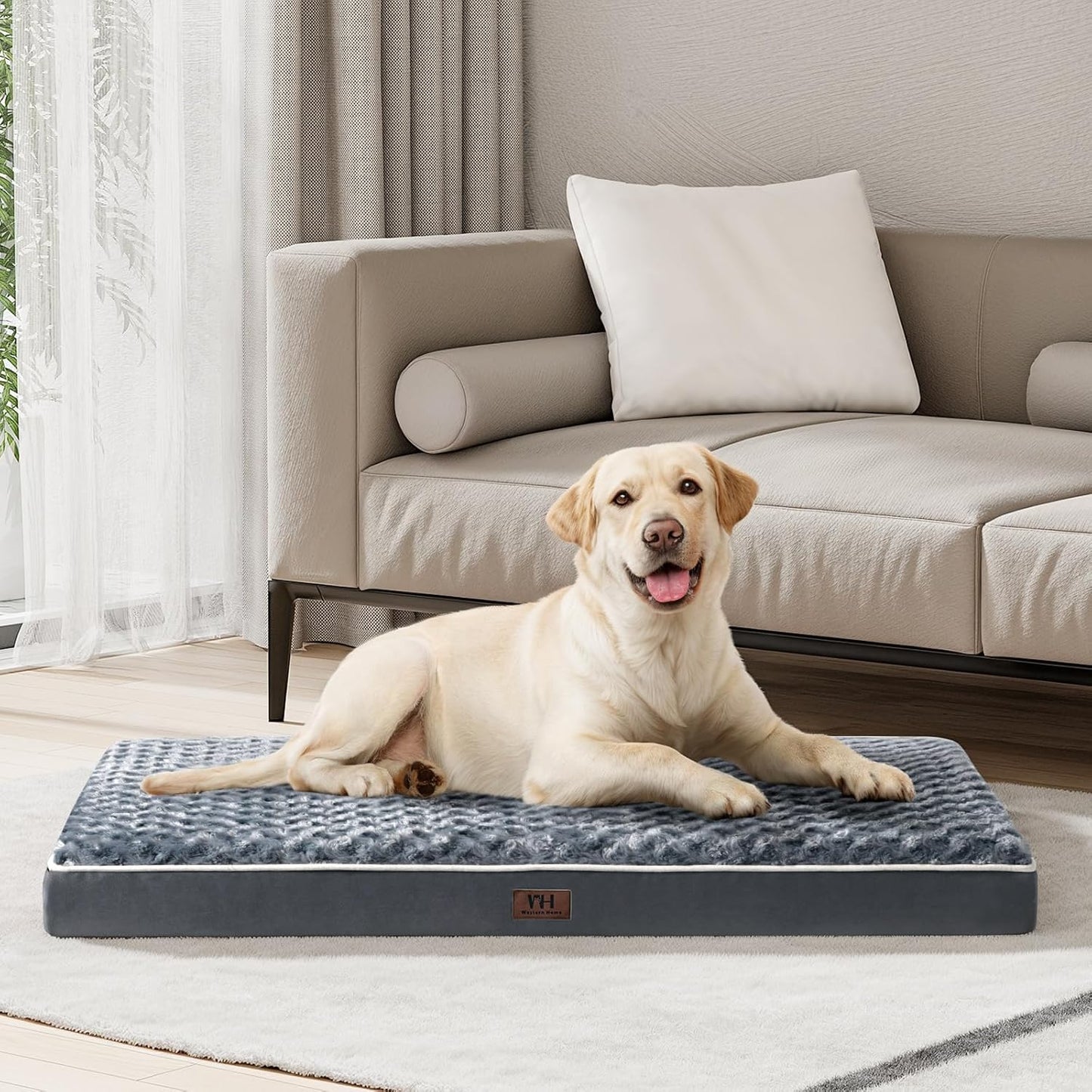 Orthopedic Large Dog Bed for Large Dogs, Dog Beds Large Sized Dog with Soft Rose Plush Removable Washable Cover, Egg Crate Foam Support and Non-Slip Bottom, Waterproof Pet Bed Mat