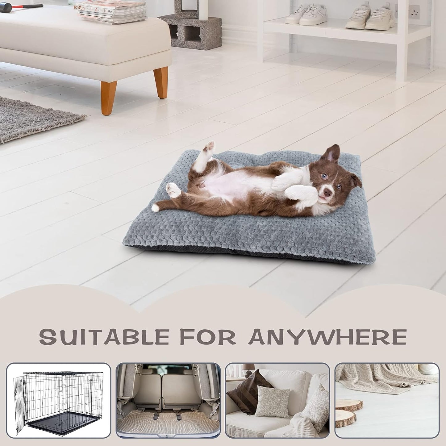 Dog Bed Crate Pad Dog Beds for Small Medium Large Dogs Pet Kennels Bed Pad Washable Ultra Soft Non-Slip Bottom Mattress Bed Cat Sleeping Calming Mat Beds Dog Crate Beds (Grey, 23")