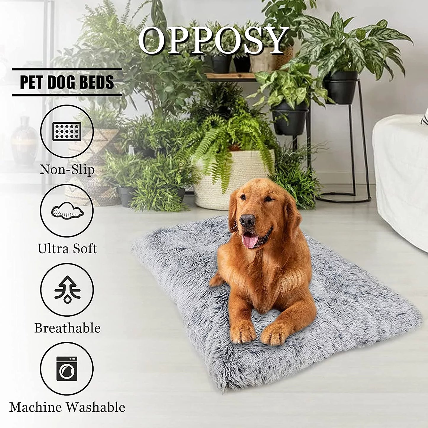 Large Dog Bed, 48 X 28 Inch Plush Dog Cage Bed Fluffy, Washable Dog Mat with Non-Slip Bottom for Large and Medium Dogs