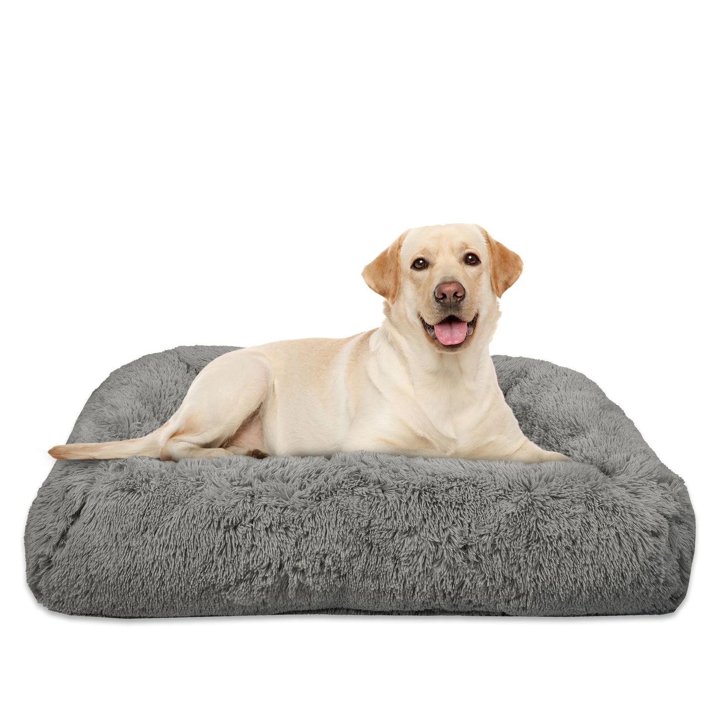 Large Furry Bolster Dog Bed, Taupe