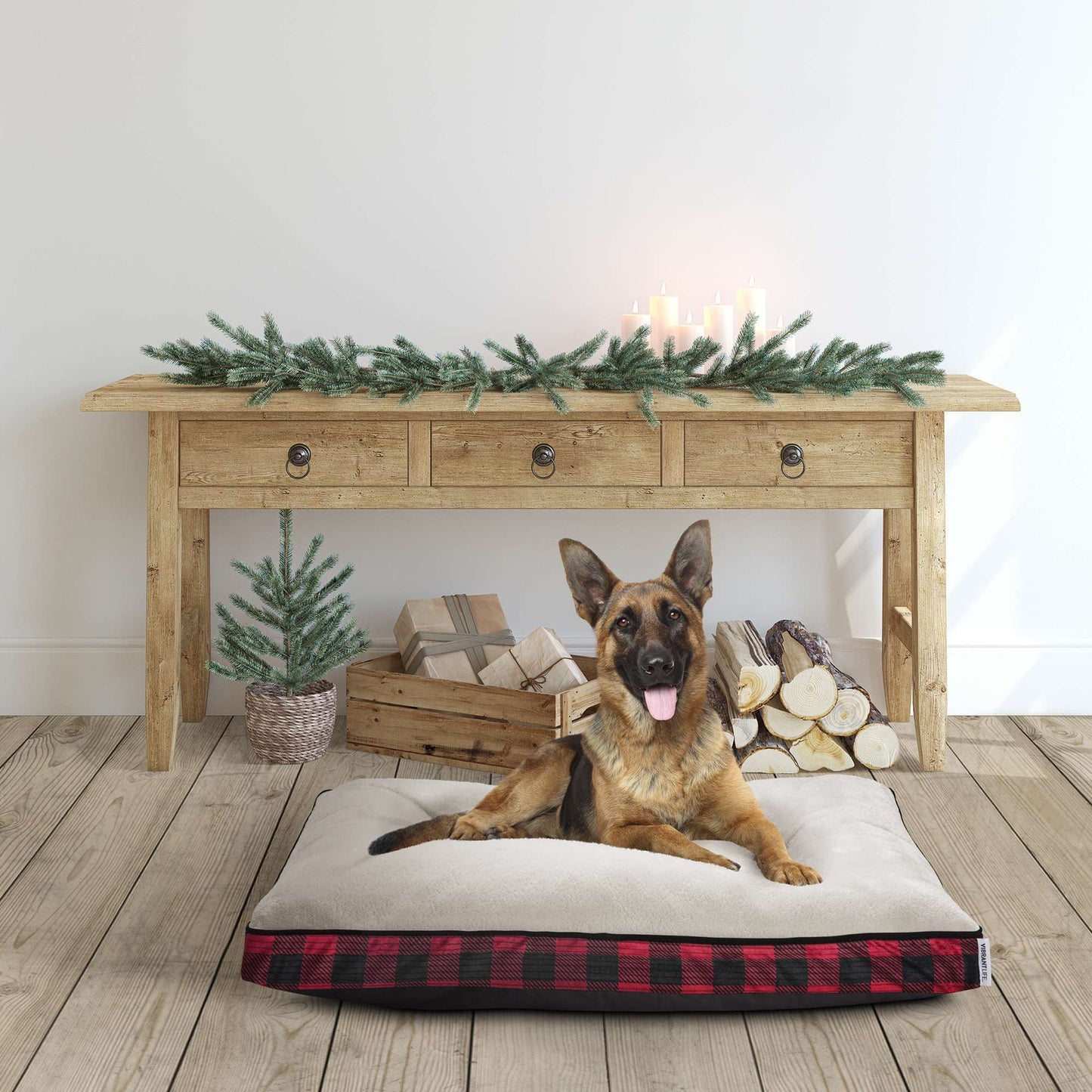 Large Holiday Gusseted Mat Dog Bed, Red and Black Buffalo Plaid