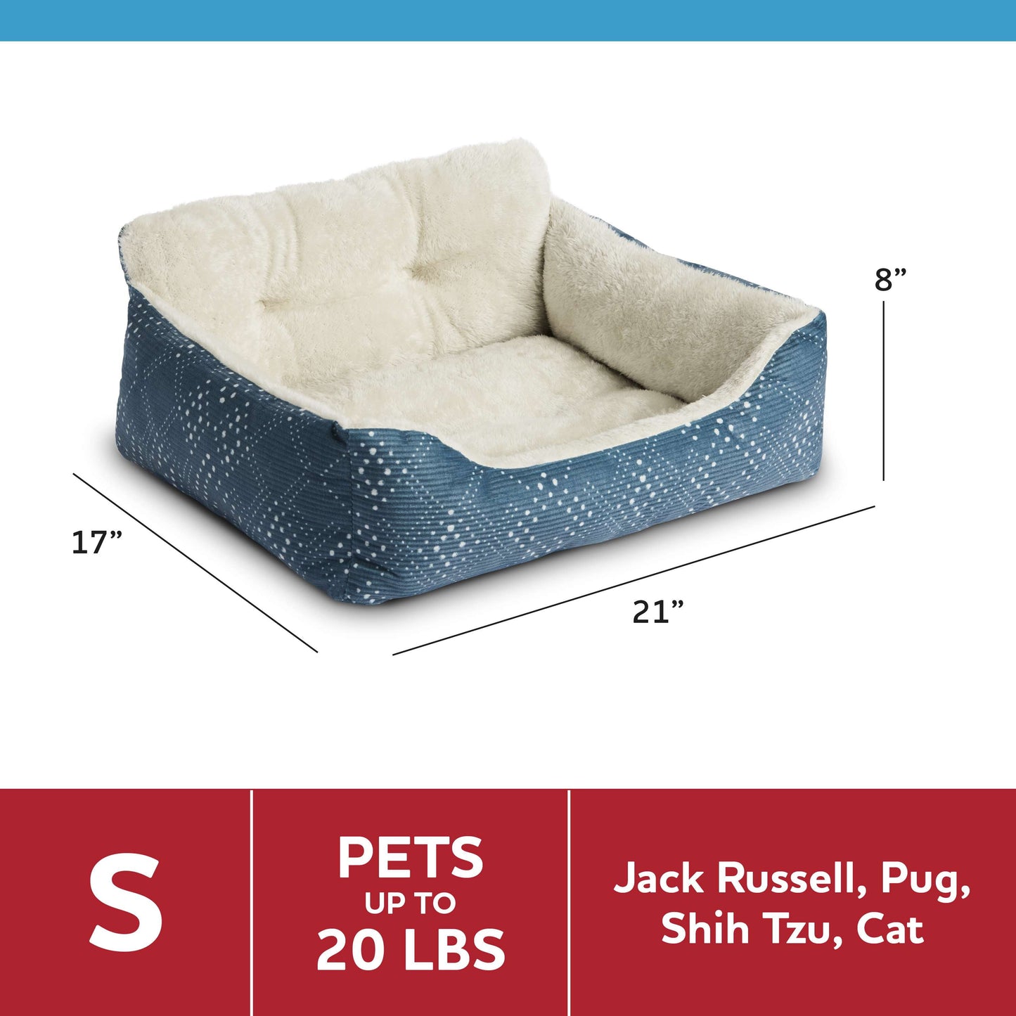 (6 Pack) Lounger Small Dog or Cat Bed, Blue 21" X 17"