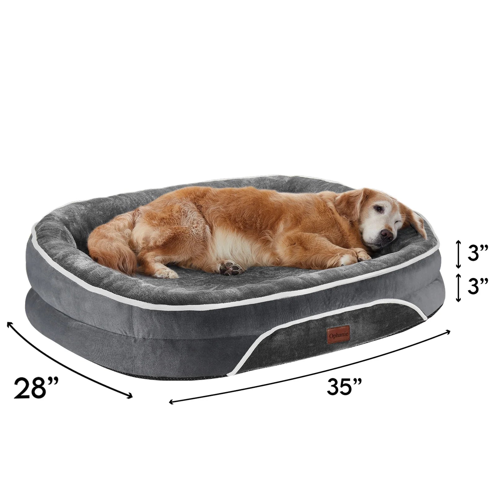 35In Luxury Sofa-Style Pet Orthopedic Bed for Large and Medium Dogs – Removable Machine-Washable Plush Cover, 4-Sided Bolster, Non-Slip Bottom, Size 35”X28”X6” Gray