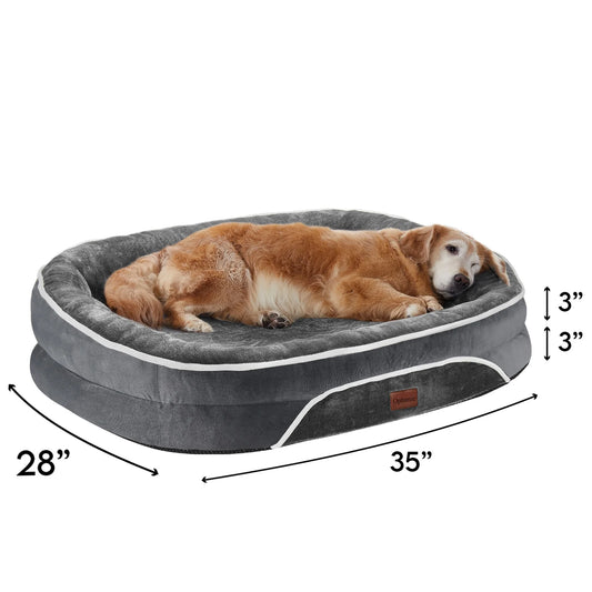 35In Luxury Sofa-Style Pet Orthopedic Bed for Large and Medium Dogs – Removable Machine-Washable Plush Cover, 4-Sided Bolster, Non-Slip Bottom, Size 35”X28”X6” Gray