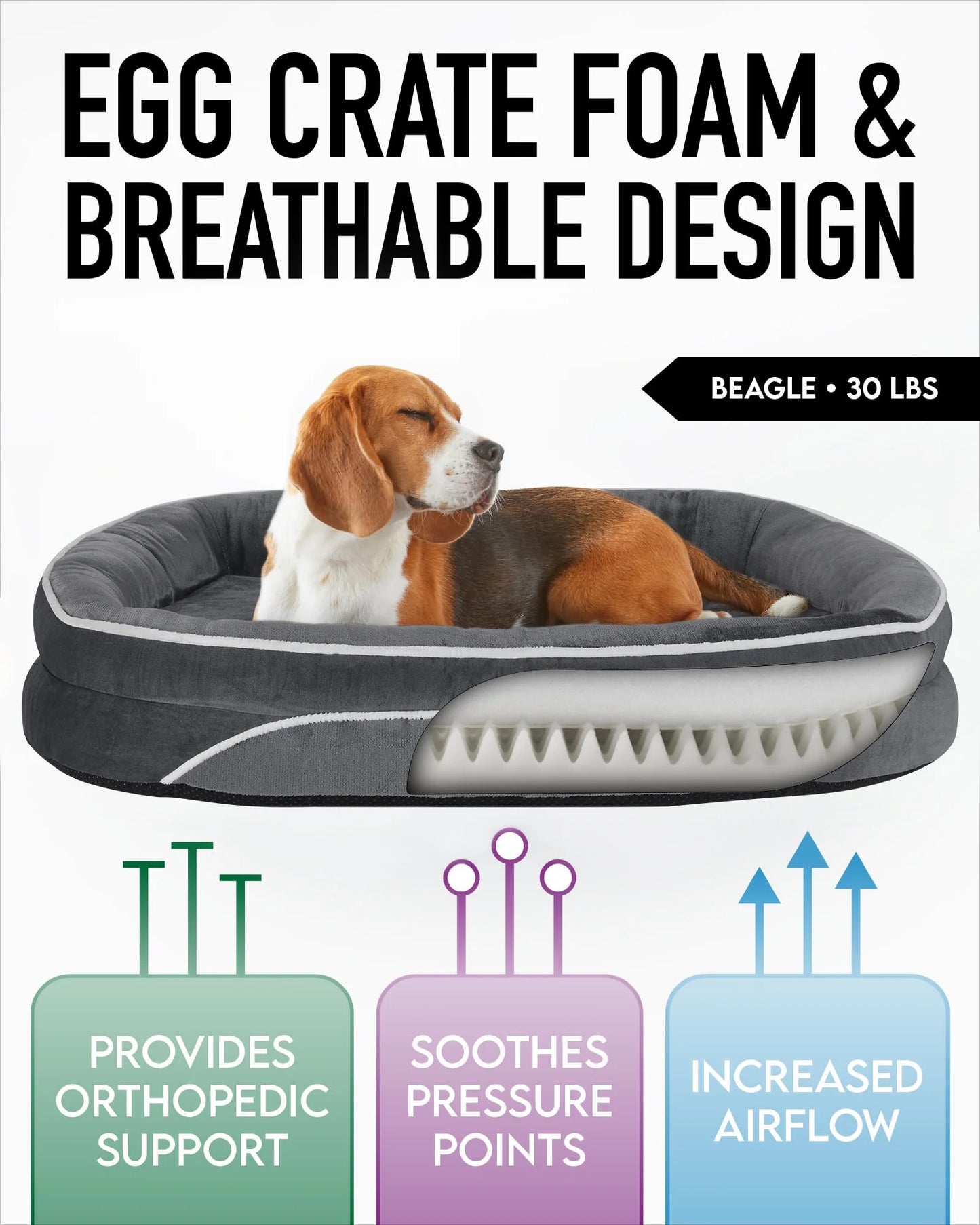 35In Luxury Sofa-Style Pet Orthopedic Bed for Large and Medium Dogs – Removable Machine-Washable Plush Cover, 4-Sided Bolster, Non-Slip Bottom, Size 35”X28”X6” Gray