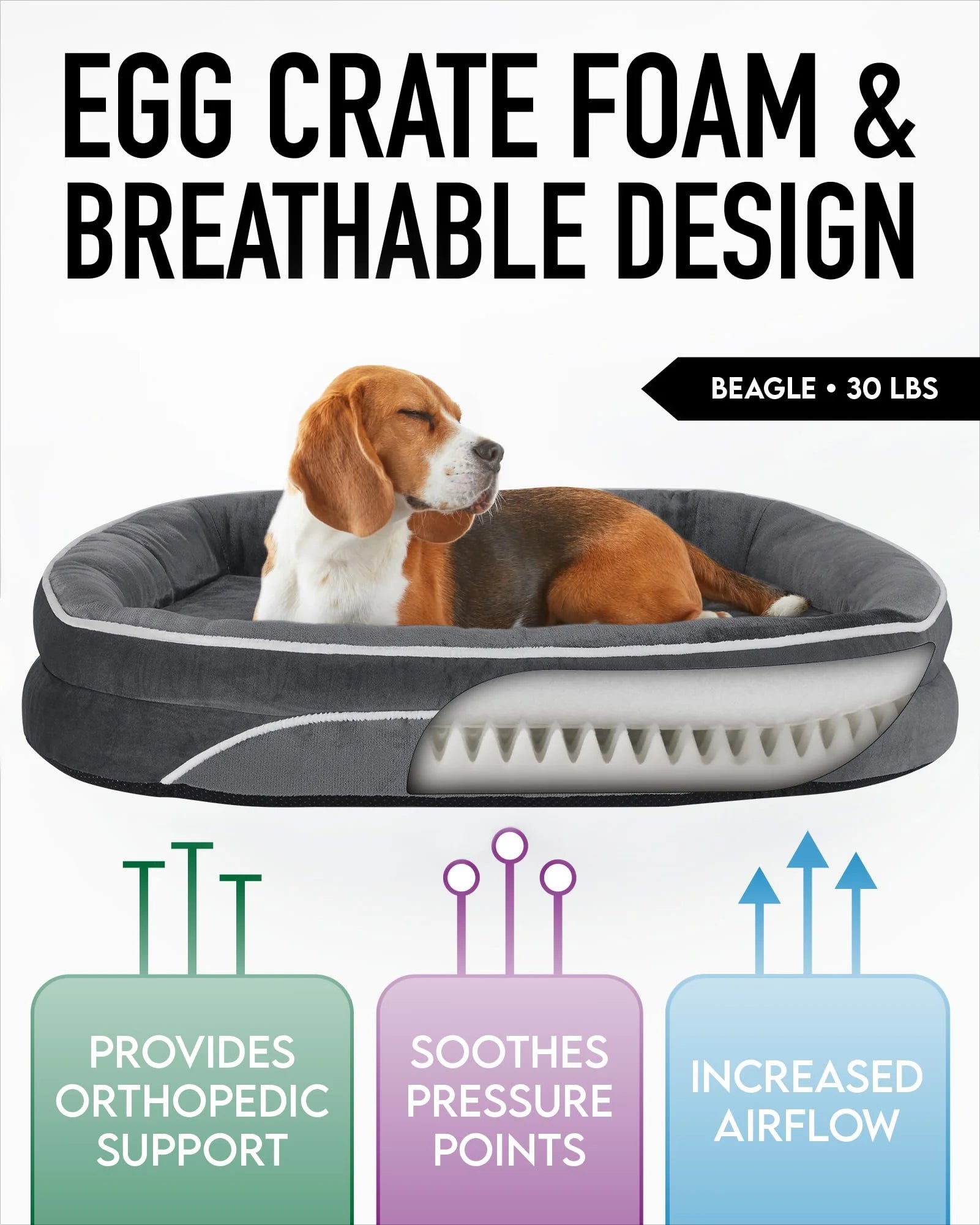 35In Luxury Sofa-Style Pet Orthopedic Bed for Large and Medium Dogs – Removable Machine-Washable Plush Cover, 4-Sided Bolster, Non-Slip Bottom, Size 35”X28”X6” Gray