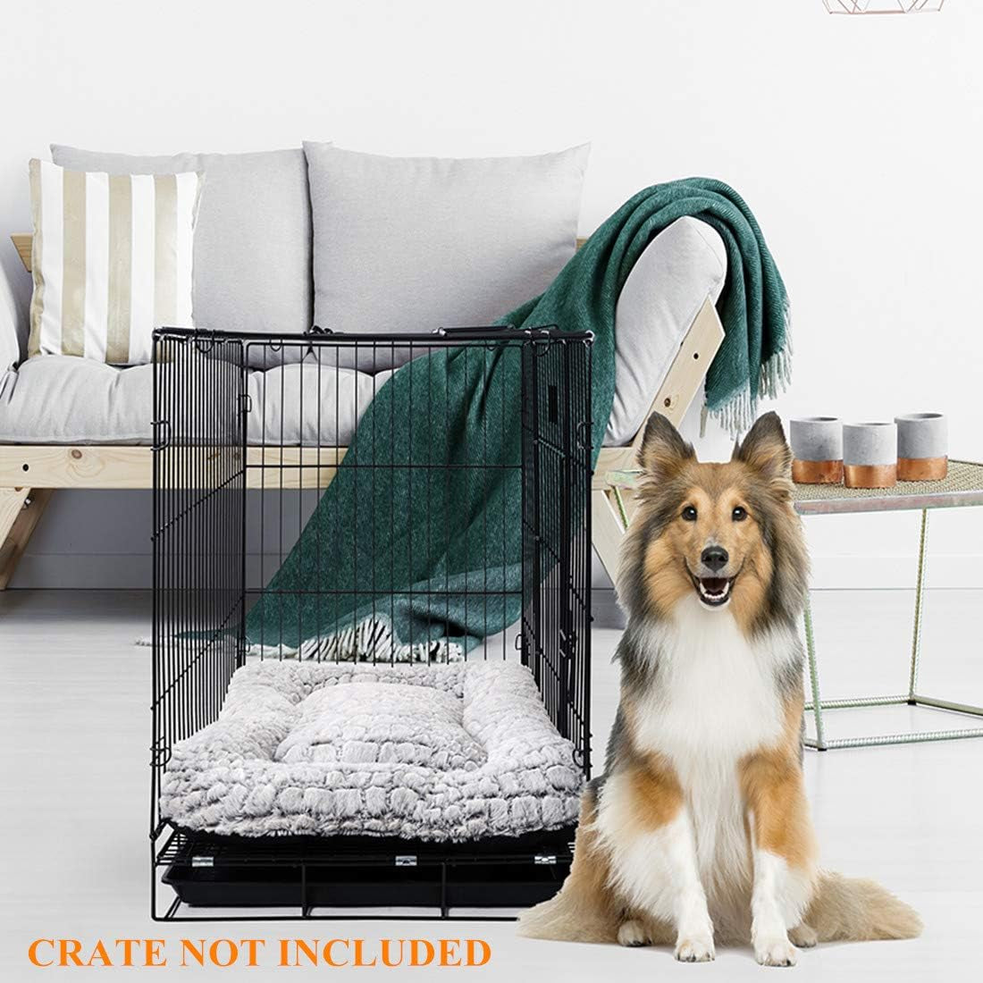 Deluxe Plush Dog Bed Pet Cushion Crate Mat,Washable Pet Bed for Medium Large X-Large Dogs and Dogs Crates(Large,White)