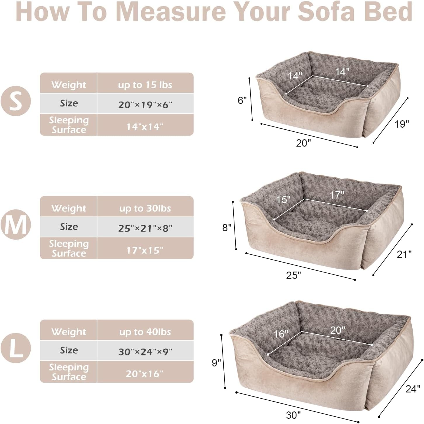 Rectangle Dog Bed for Large Medium Small Dogs Machine Washable Sleeping Sofa Non-Slip Bottom Breathable Soft Puppy Bed Durable Orthopedic Calming Pet Cuddler, Multiple Size, Beige