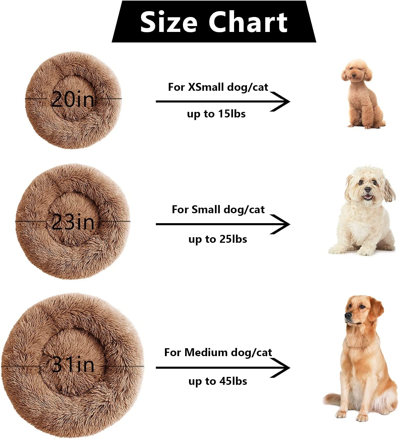 Calming Dog Bed for Small Dogs, anti Anxiety Donut Cat Bed for Indoor Cats, round Cat Bed, Cozy Soft Puppy Bed, Fluffy Kitten Bed, Plush Pet Bed, Machine Washable, 20X20Inch Lightcoffee