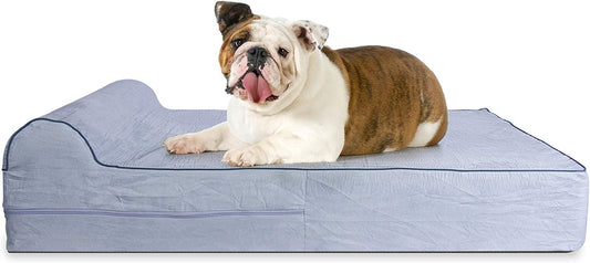 5.5-Inch Thick High Grade Orthopedic Memory Foam Dog Bed with Pillow and Easy to Wash Removable Cover with Anti-Slip Bottom. Free Waterproof Liner Included - for Large Breed Dogs - Grey
