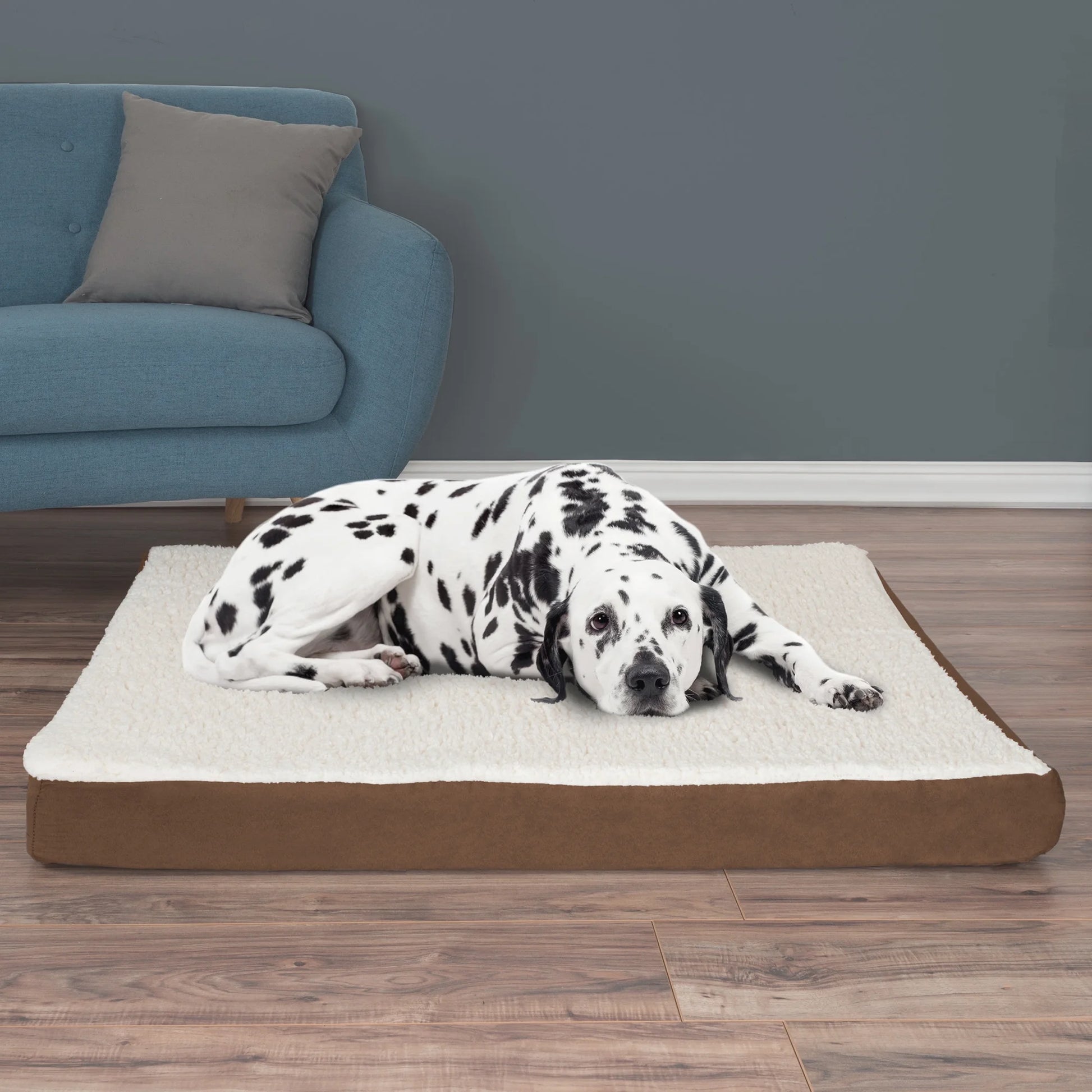 Orthopedic Sherpa-Top Memory Foam Pet Bed - 44" X 35", Brown