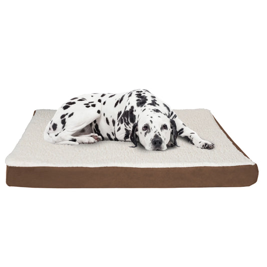 Orthopedic Sherpa-Top Memory Foam Pet Bed - 44" X 35", Brown