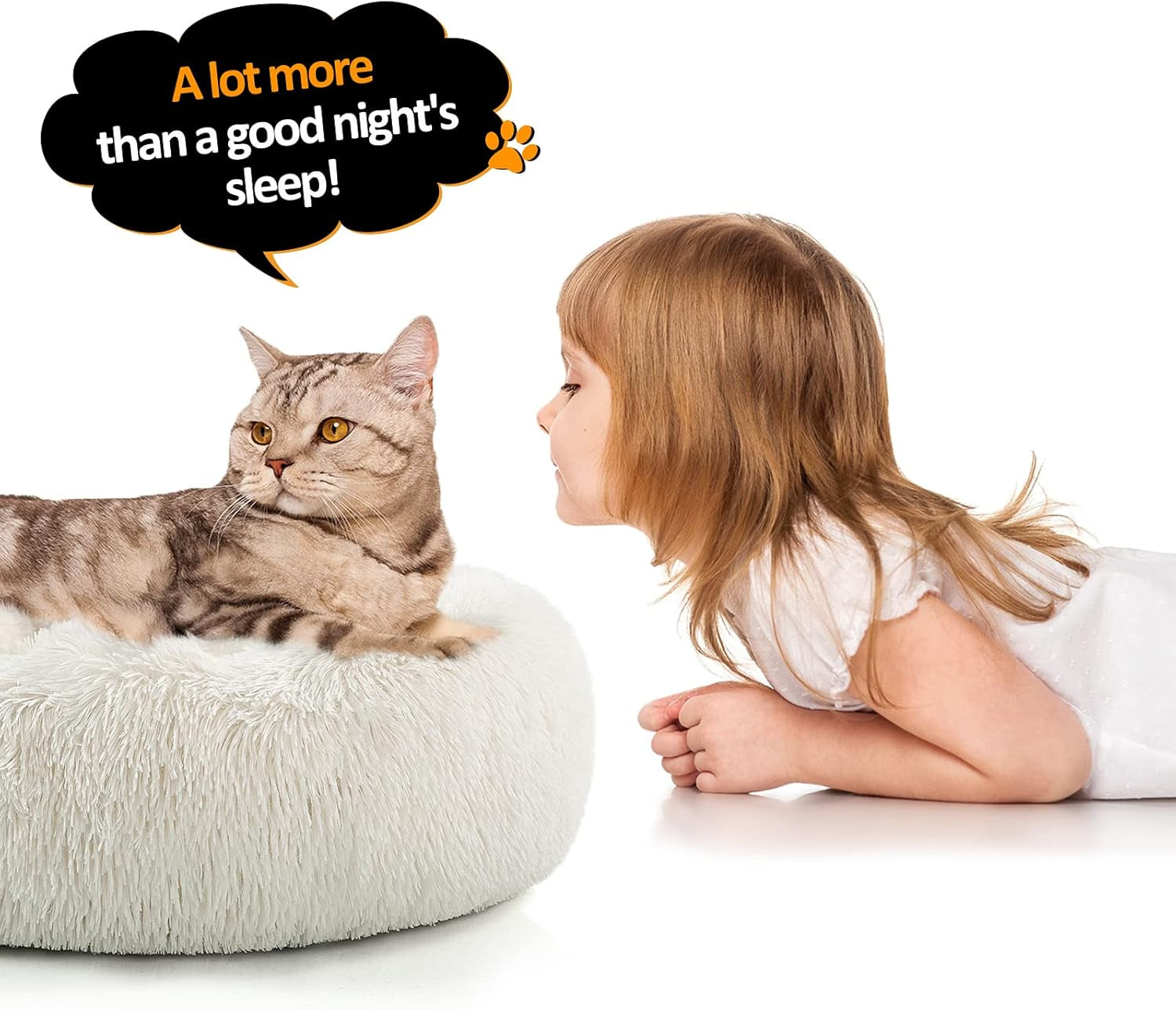 Calming Donut Fluffy Dog Bed Cat Bed, anti Anxiety Cuddler Plush Cozy, Super Soft Material, Warm and Comfortable, Machine Washable, Size Medium 23" X 23"