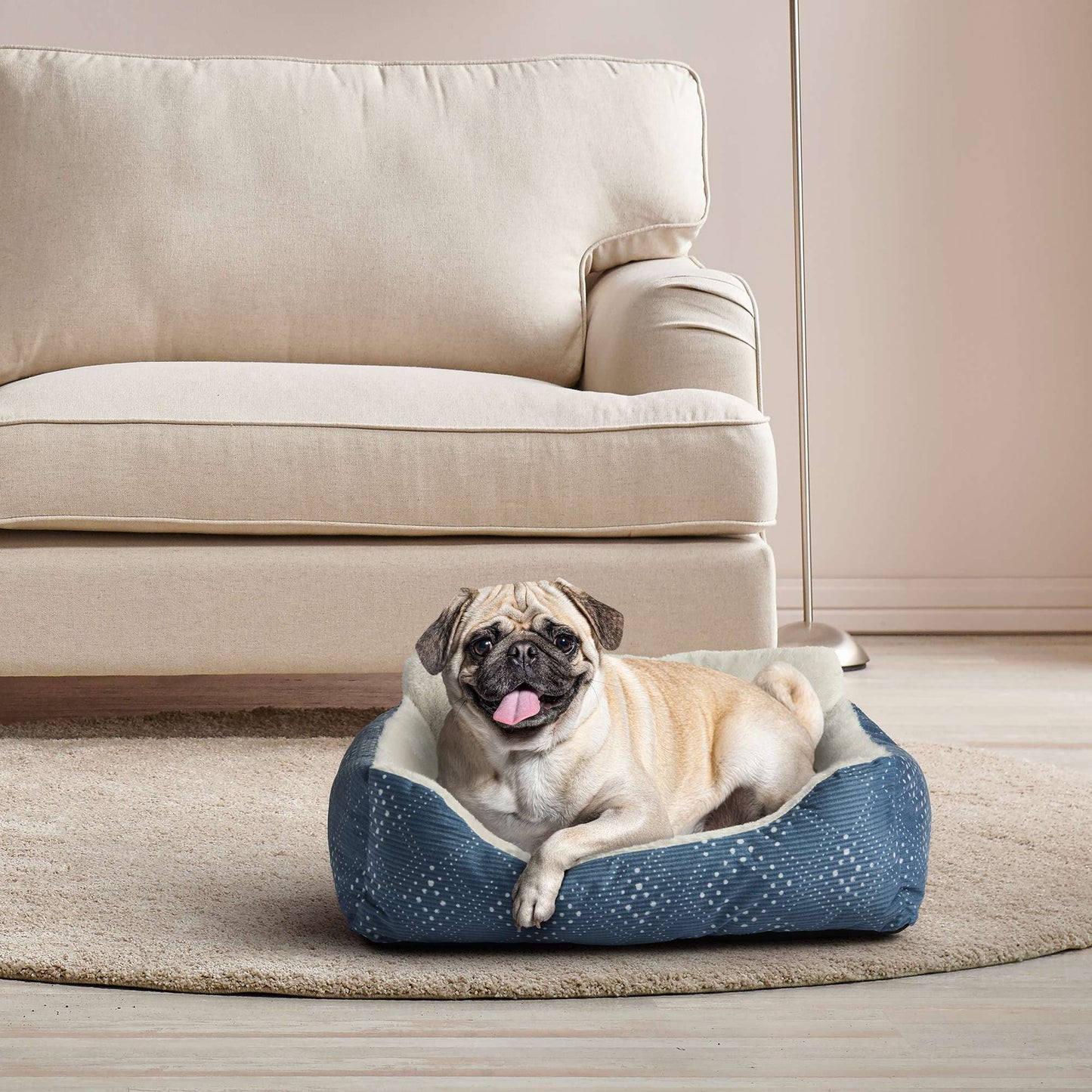 (6 Pack)  Lounger Small Dog or Cat Bed, Blue 21" X 17"