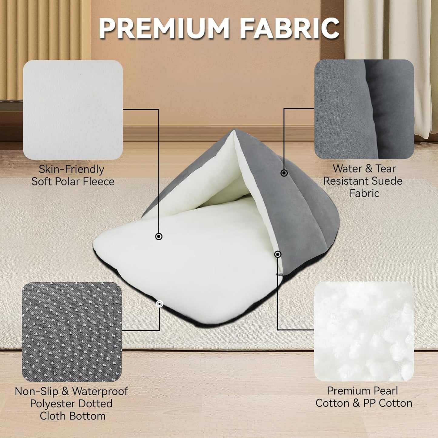 Pet House, Cat & Dog Cave Bed - Ultra Soft Polar Fleece, Waterproof, Washable - 25X20 Inches, Gray