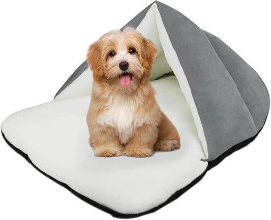 Pet House, Cat & Dog Cave Bed - Ultra Soft Polar Fleece, Waterproof, Washable - 25X20 Inches, Gray