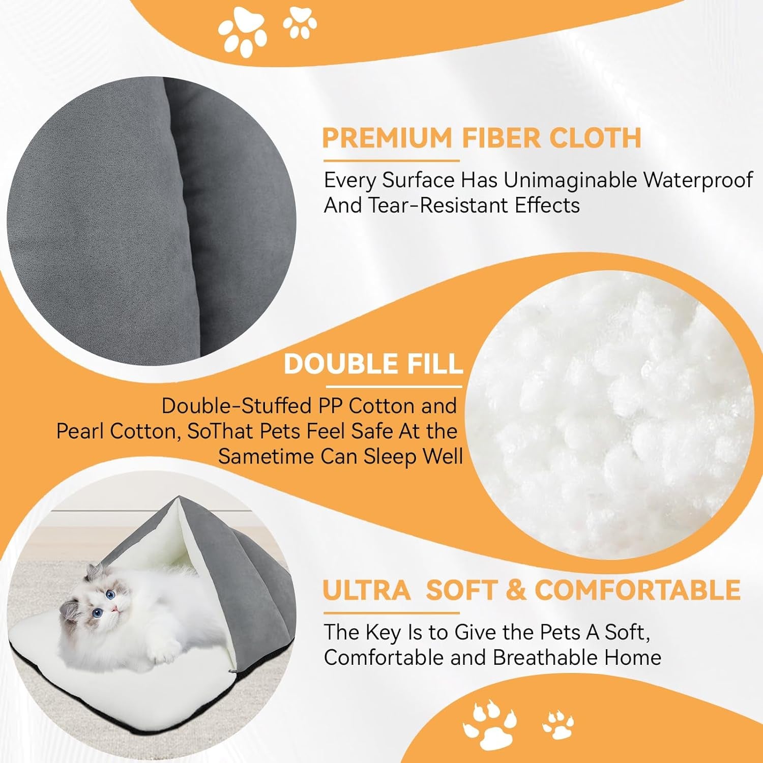 Pet House, Cat & Dog Cave Bed - Ultra Soft Polar Fleece, Waterproof, Washable - 25X20 Inches, Gray