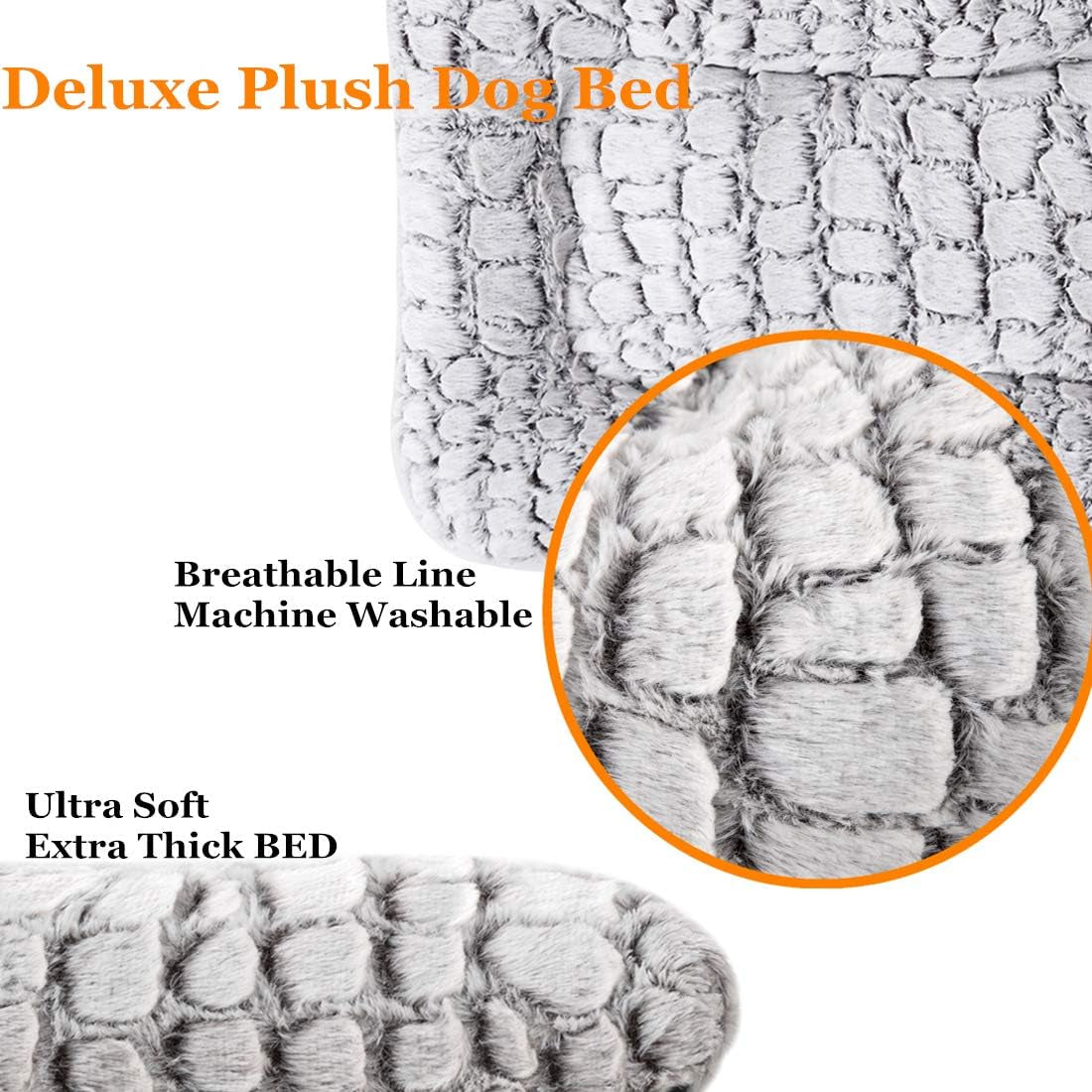 Deluxe Plush Dog Bed Pet Cushion Crate Mat,Washable Pet Bed for Medium Large X-Large Dogs and Dogs Crates(Large,White)