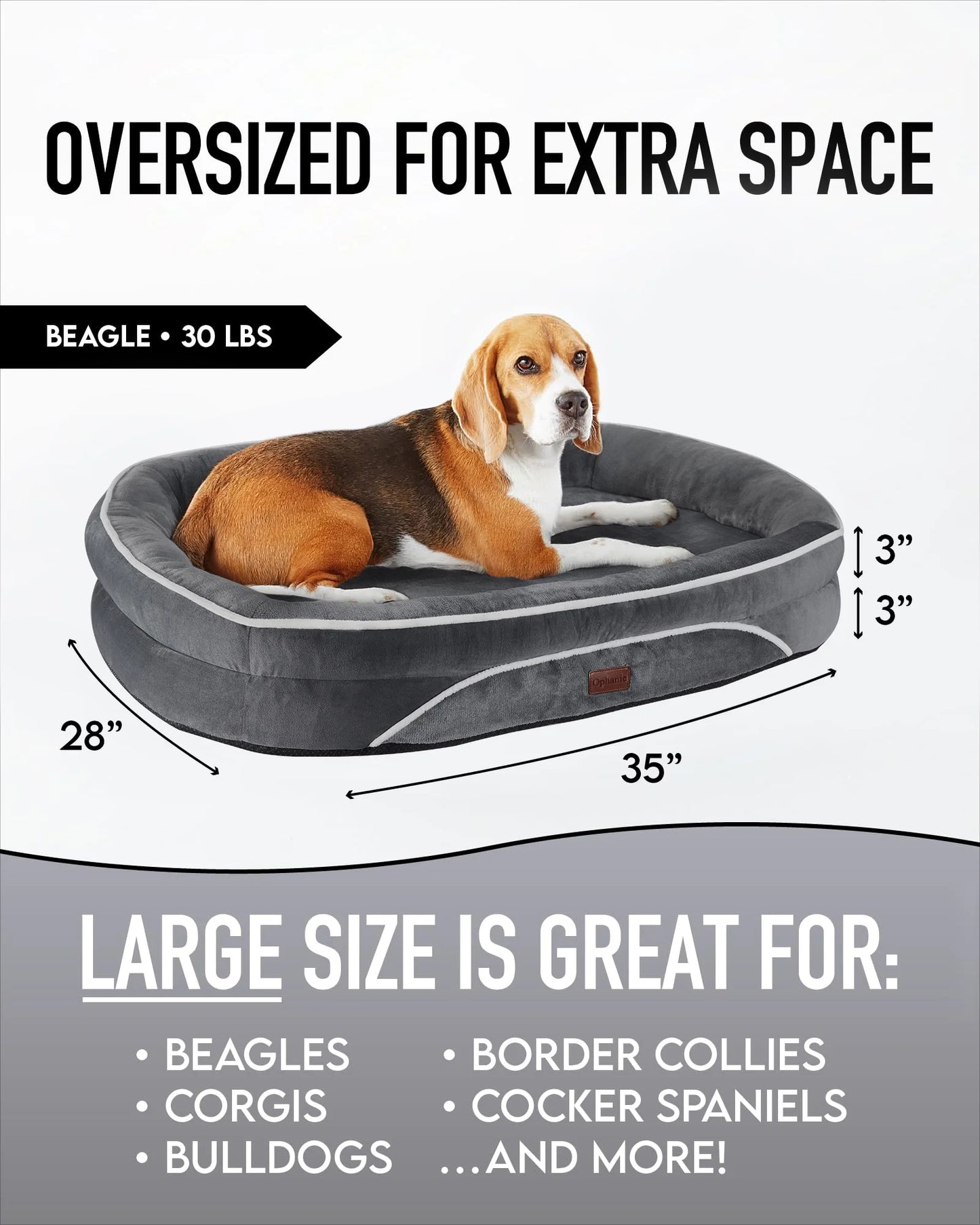 35In Luxury Sofa-Style Pet Orthopedic Bed for Large and Medium Dogs – Removable Machine-Washable Plush Cover, 4-Sided Bolster, Non-Slip Bottom, Size 35”X28”X6” Gray