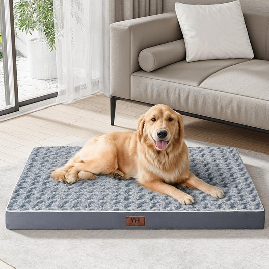 Orthopedic Large Dog Bed for Large Dogs, Dog Beds Large Sized Dog with Soft Rose Plush Removable Washable Cover, Egg Crate Foam Support and Non-Slip Bottom, Waterproof Pet Bed Mat