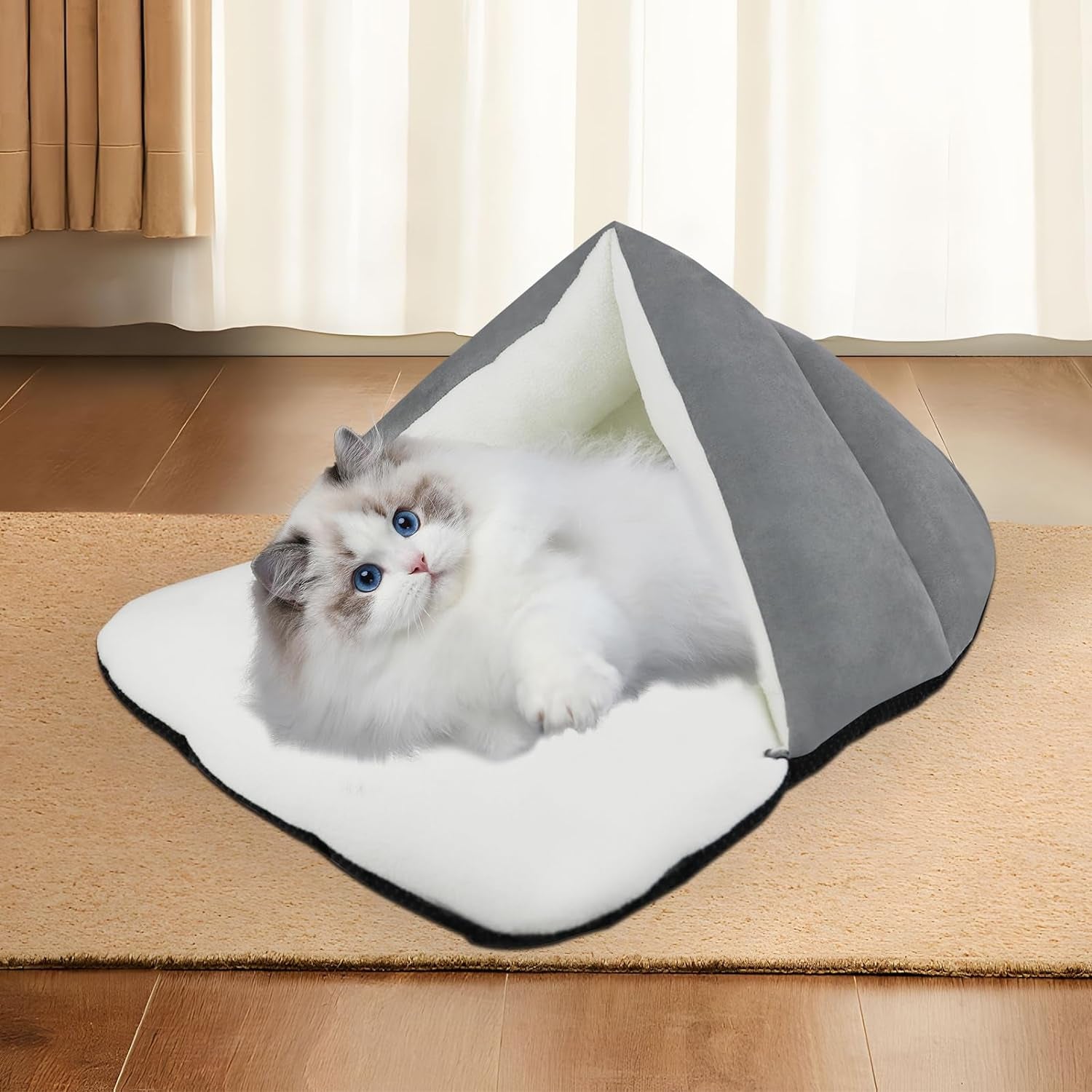 Pet House, Cat & Dog Cave Bed - Ultra Soft Polar Fleece, Waterproof, Washable - 25X20 Inches, Gray