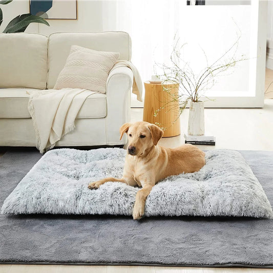 Large Dog Bed, 48 X 28 Inch Plush Dog Cage Bed Fluffy, Washable Dog Mat with Non-Slip Bottom for Large and Medium Dogs