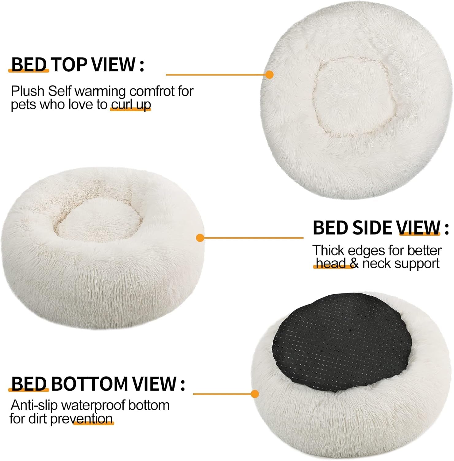 Calming Donut Fluffy Dog Bed Cat Bed, anti Anxiety Cuddler Plush Cozy, Super Soft Material, Warm and Comfortable, Machine Washable, Size Medium 23" X 23"