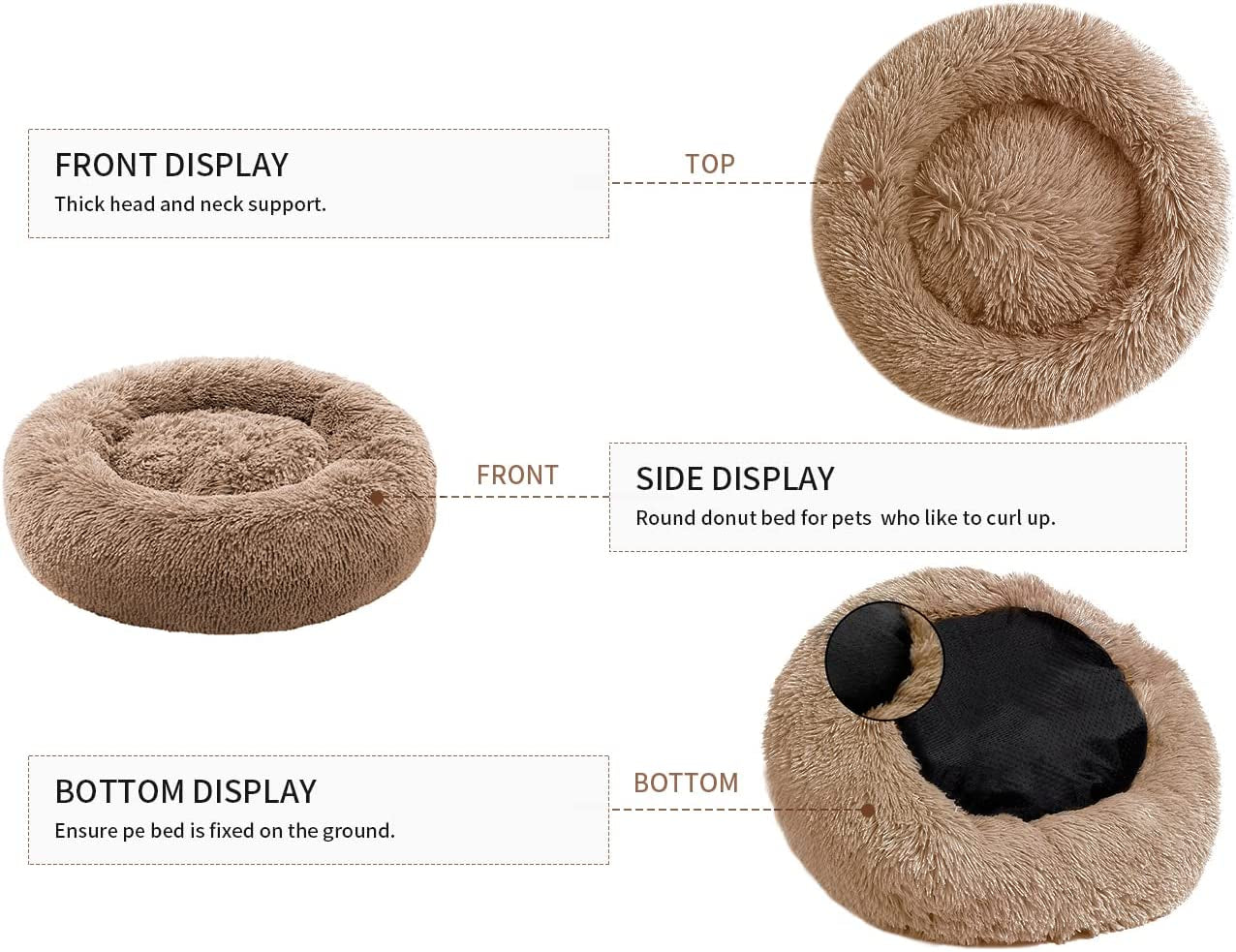 Calming Dog Bed for Small Dogs, anti Anxiety Donut Cat Bed for Indoor Cats, round Cat Bed, Cozy Soft Puppy Bed, Fluffy Kitten Bed, Plush Pet Bed, Machine Washable, 20X20Inch Lightcoffee