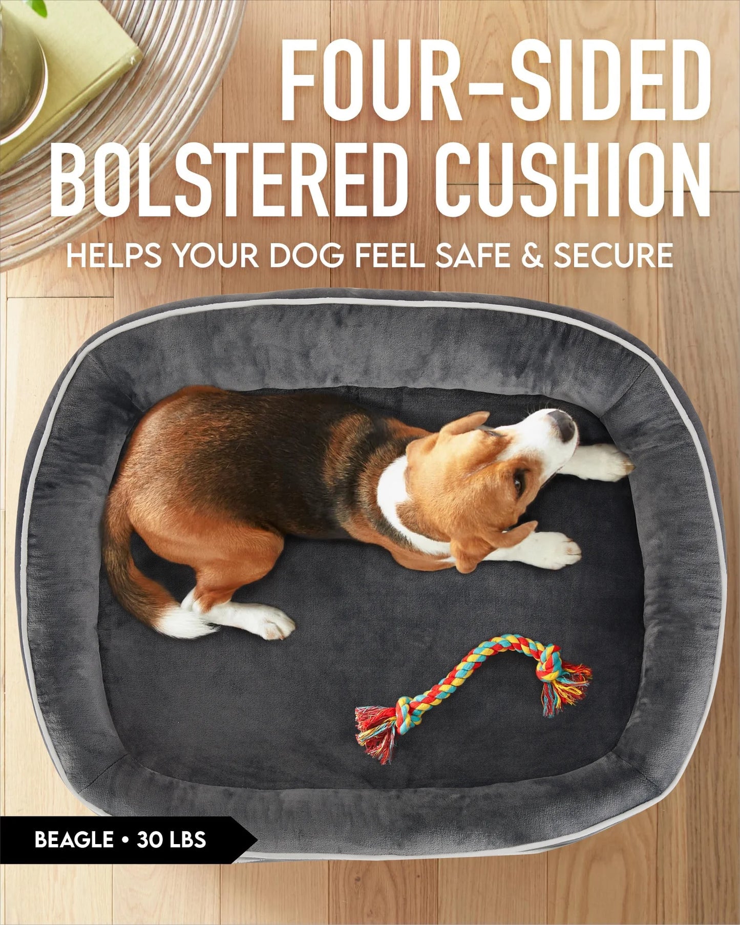 35In Luxury Sofa-Style Pet Orthopedic Bed for Large and Medium Dogs – Removable Machine-Washable Plush Cover, 4-Sided Bolster, Non-Slip Bottom, Size 35”X28”X6” Gray